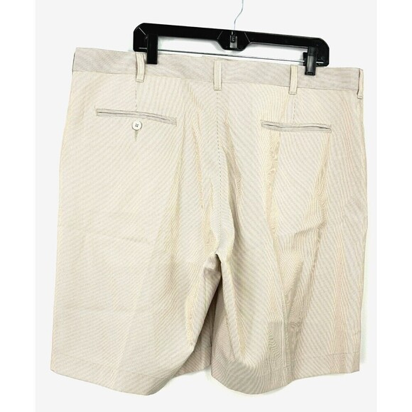 Alan Flusser Mens Golf Shorts 40x10 Inch Non Iron Performance Beige White Stripe - Picture 5 of 12